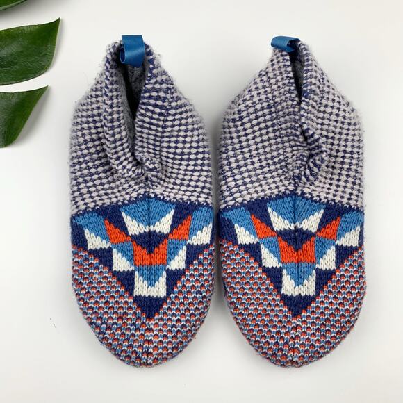 New Bombas Gripper Slippers Blue Geometric Women's S US 7-8.5 Cozy Wool Blend - Picture 3 of 9